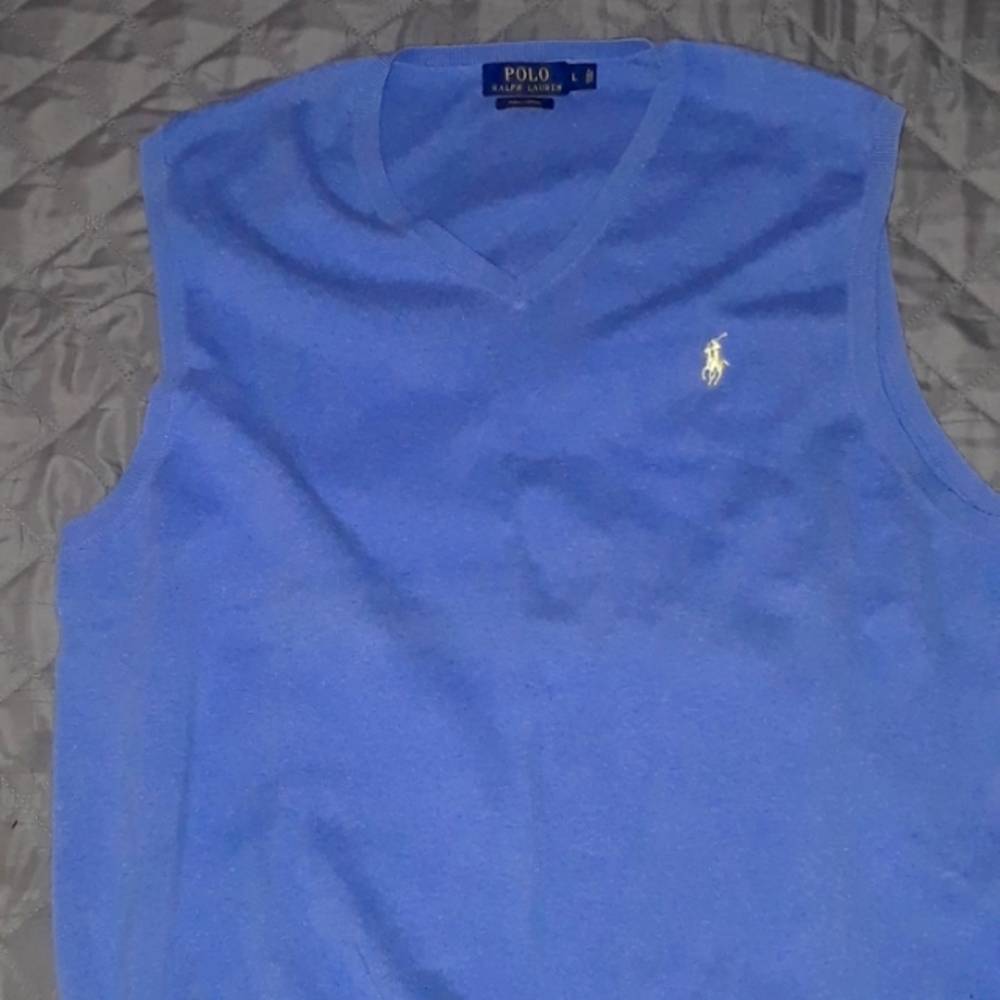 Polo by Ralph Lauren, Light Blue Sweater Vest, size large.